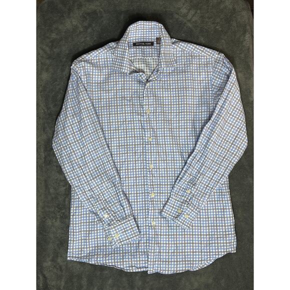 Boys, Michael Kors, blue plaid, long sleeve button-down shirt, 16 - Picture 1 of 6
